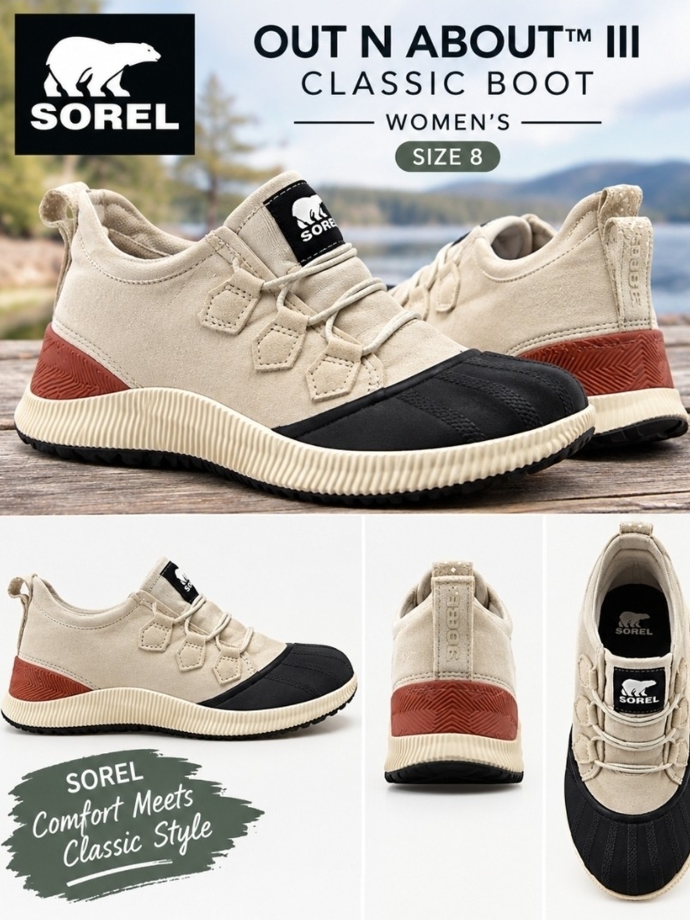 SOREL Out N About III Classic Boot - Women's Beige & Black | Size 8